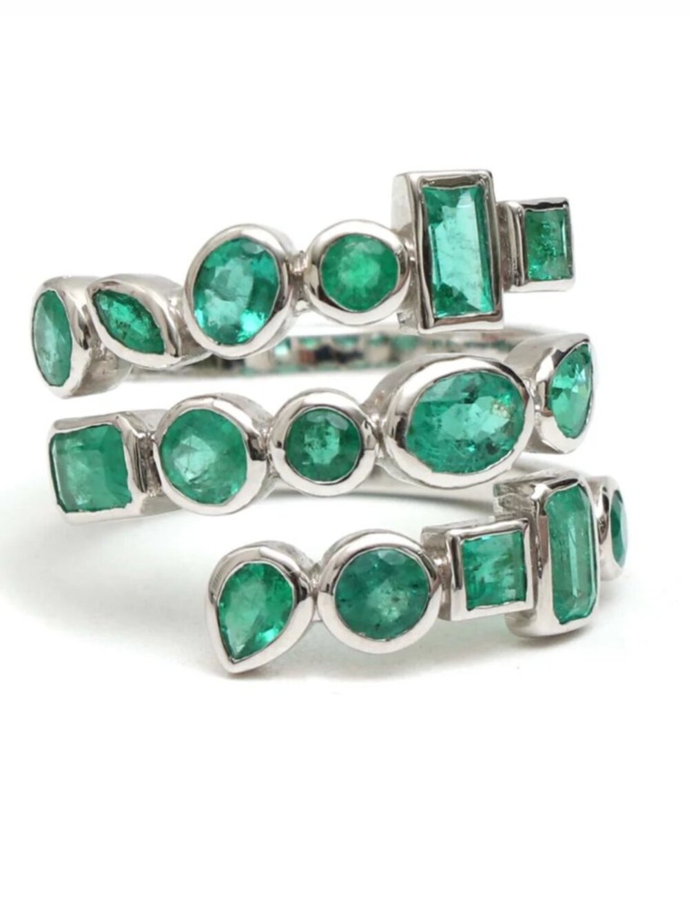 Emerald Multi-Shape 14K White Gold (18K Custom) Wrap Ring